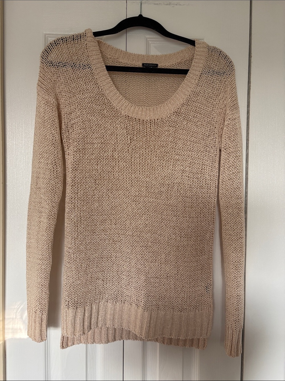 Club Monaco Shimmery Open Loose Knit Scoop Neck Sweater Beige Size S